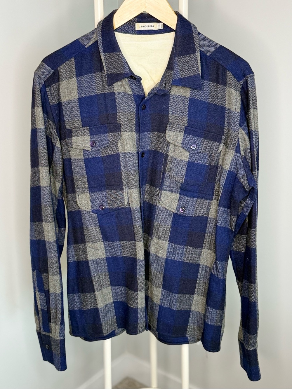 J. Lindeberg Blue and Gray Plaid Button-Down Shirt